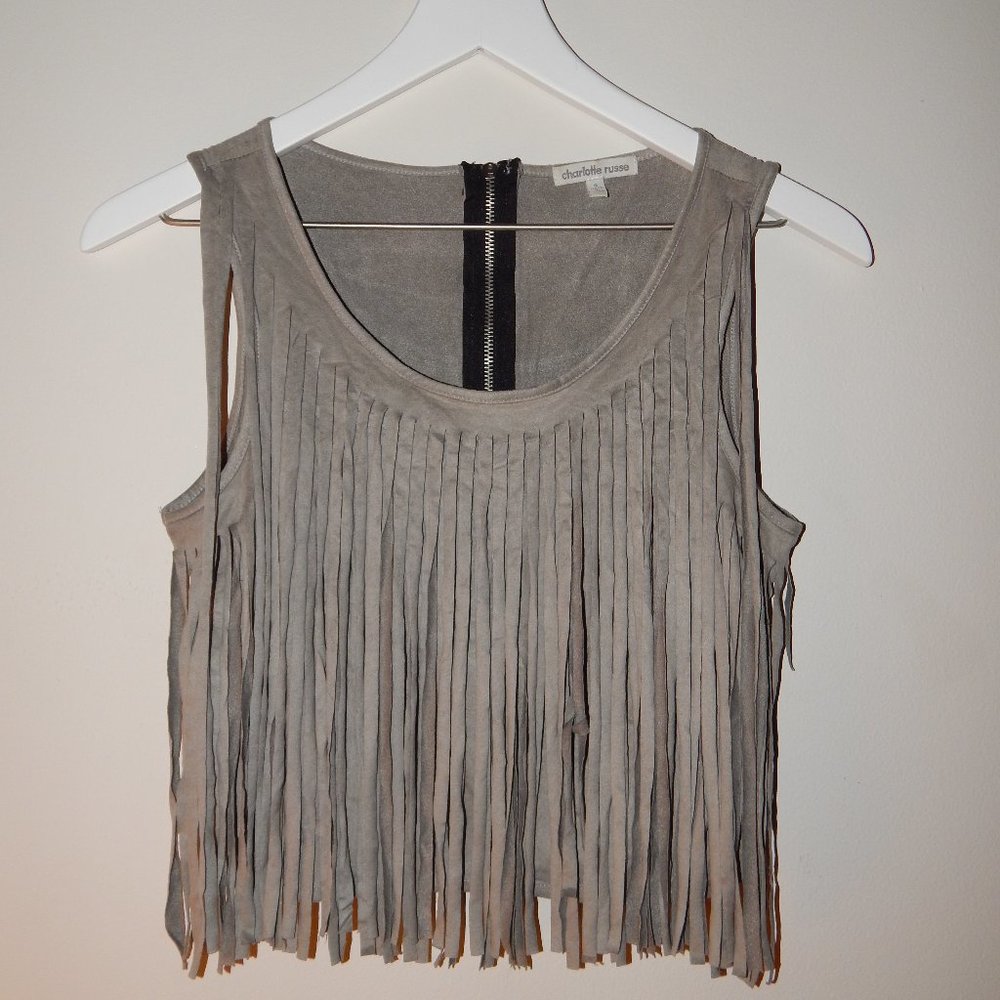 Taupe Suede Fringe Top